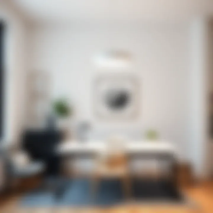 Versatile white round light fixture enhancing a minimalist workspace