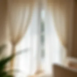 Elegant white silk curtain panel draping in a sunlit room