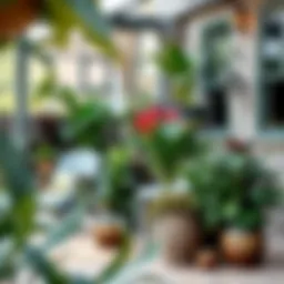 Lush arrangement of faux plants on a patio