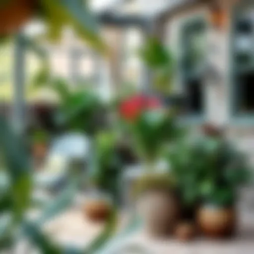 Lush arrangement of faux plants on a patio