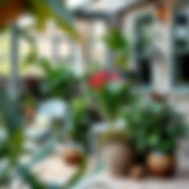 Lush arrangement of faux plants on a patio