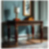 An exquisite wooden desk showcasing intricate craftsmanship and elegant design.