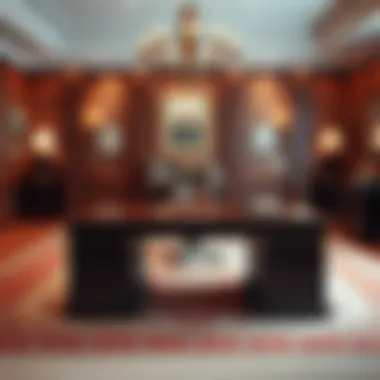 Luxurious Executive Desk A luxurious executive desk in a richly decorated office space.