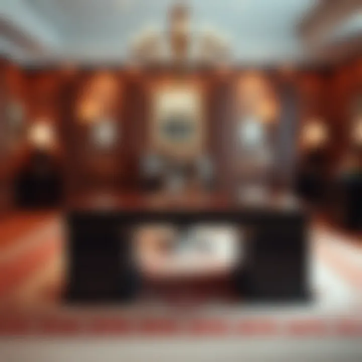 Luxurious Executive Desk A luxurious executive desk in a richly decorated office space.