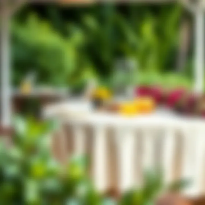 Elegant Fitted Tablecloth for Outdoor Dining Elegant fitted plastic tablecloth on a picnic table adorned with vibrant nature elements