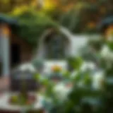 Elegant garden gate furniture arrangement in a lush outdoor setting