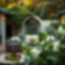 Elegant garden gate furniture arrangement in a lush outdoor setting