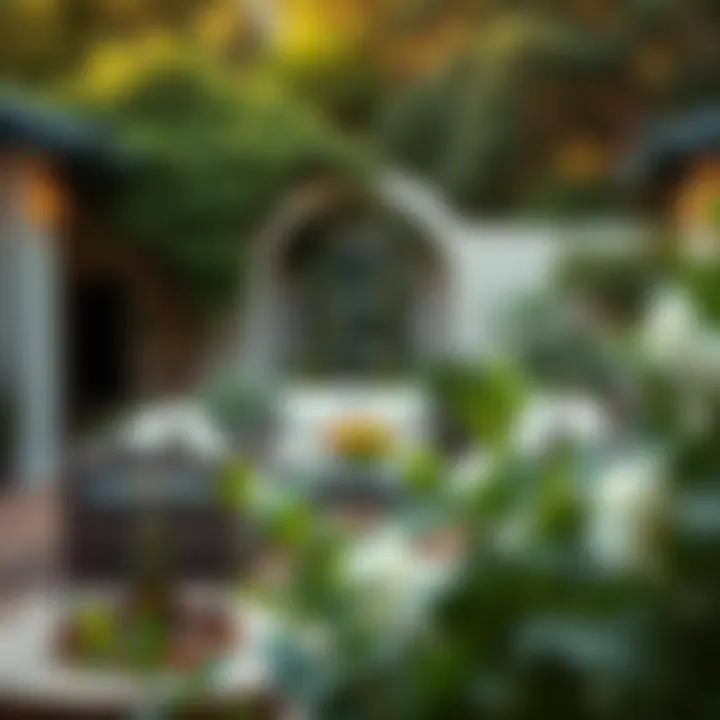 Stylish Outdoor Furniture Arrangement Elegant garden gate furniture arrangement in a lush outdoor setting