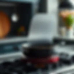 A sleek grease shield elegantly positioned over a frying pan.