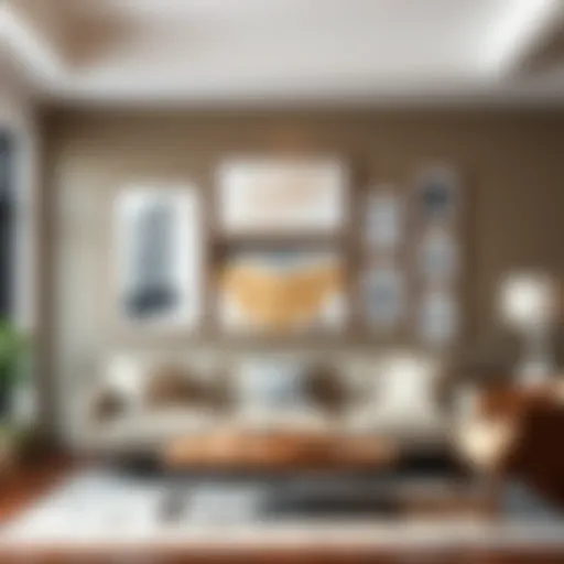 Gallery Wall Inspiration A modern living room featuring a gallery wall with abstract art and framed photographs