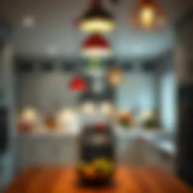 Colorful Pendant Lights in Contemporary Kitchen Brightly colored pendant lights enhancing a contemporary kitchen