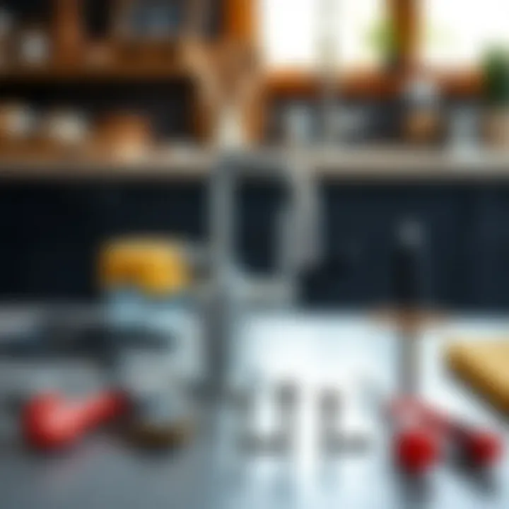 Installation tools laid out for faucet kit setup
