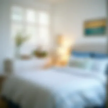 Cozy Bedroom with Light Blue Striped Comforter Cozy bedroom featuring light blue stripes and complementary decor