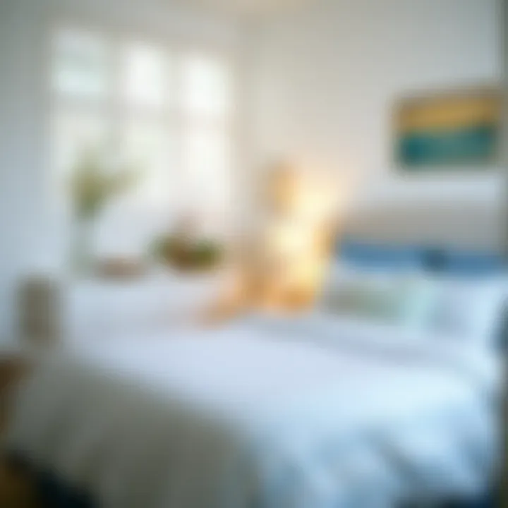 Cozy Bedroom with Light Blue Striped Comforter Cozy bedroom featuring light blue stripes and complementary decor