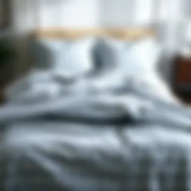 Elegant Presentation of Light Blue Striped Comforter Elegant light blue striped comforter on a neatly made bed