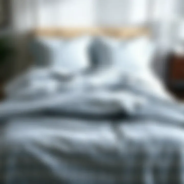 Elegant Presentation of Light Blue Striped Comforter Elegant light blue striped comforter on a neatly made bed