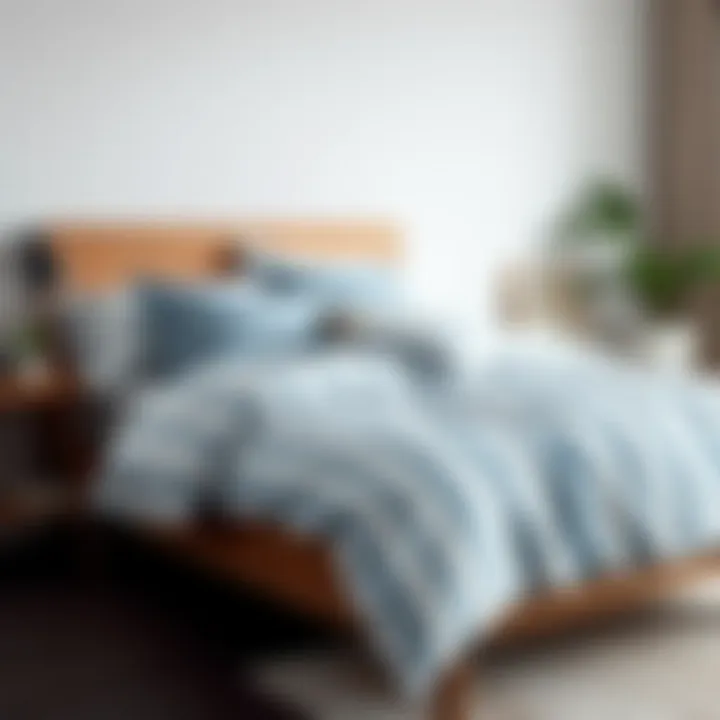 Modern Design with Light Blue Striped Comforter Stylish arrangement of light blue striped comforter on a modern bed frame