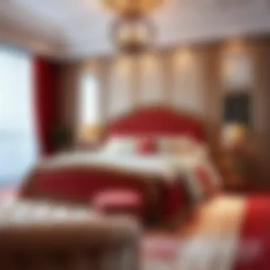 Luxurious queen-size bedroom set with plush textiles and rich colors