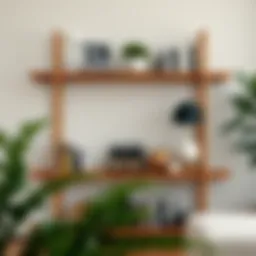 Elegant wooden shelf showcasing decorative items and books