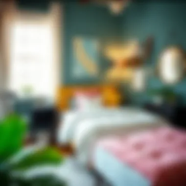 Brightly decorated small bedroom with clever decor choices