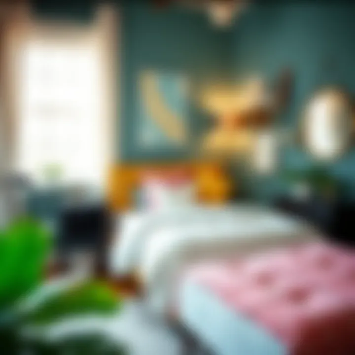 Brightly decorated small bedroom with clever decor choices