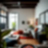 Stylish small living area with multifunctional furniture