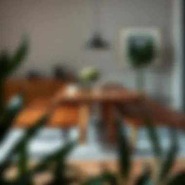 Modern Wooden Dining Table with Benches Modern dining area with a wooden table and complementary benches