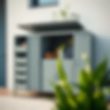 Functional outdoor metal storage unit with various compartments