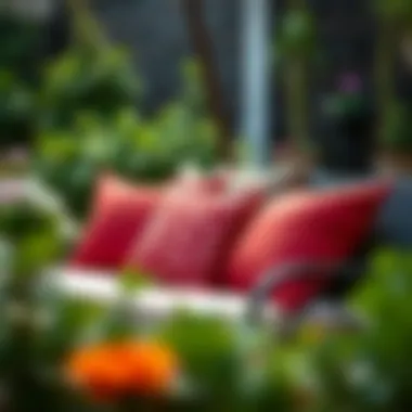 Cushion Maintenance for Lasting Beauty A well-maintained outdoor pillow set in a serene garden