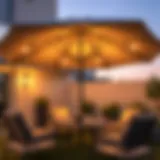 Elegant patio umbrella with integrated lights illuminating a cozy outdoor setting