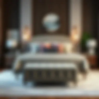 Stylish bedroom showcasing a pillow top ottoman at the foot of the bed.