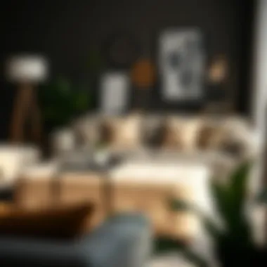 Practical use of a pillow top ottoman as a coffee table alternative in a cozy setting.