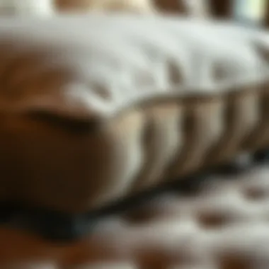 Close-up of luxurious fabric and stitching details on a pillow top ottoman.