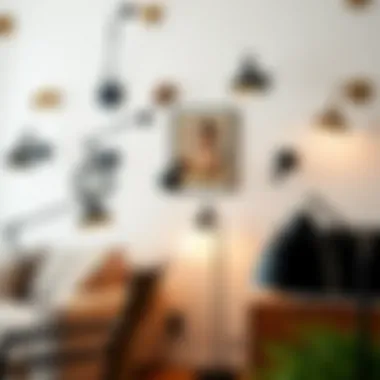 Diverse styles of swing arm wall lamps displayed in an interior design context