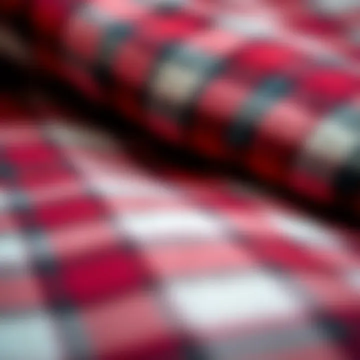 Close-up detail of red buffalo plaid fabric showcasing its texture and pattern