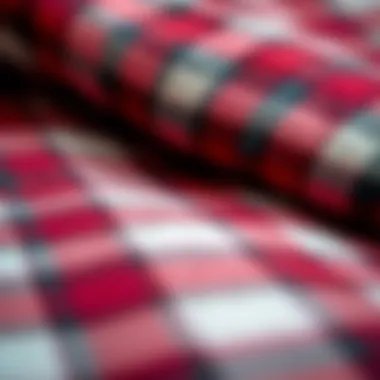 Texture of Red Buffalo Plaid Fabric Close-up detail of red buffalo plaid fabric showcasing its texture and pattern