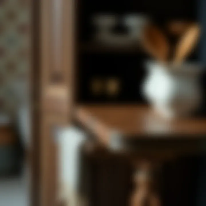 Close-up of artisan craftsmanship in a fold-out table armoire