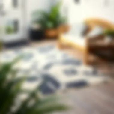 Stylish Outdoor Rug Enhancing Patio Aesthetics Stylish outdoor rug on a wooden patio