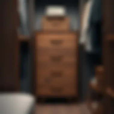 Stylish wooden dresser with multiple drawers in a closet