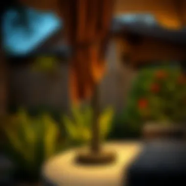 Robust Base for Enhanced Umbrella Stability Sturdy base supporting a decorative patio umbrella, enhancing stability during breezy evenings