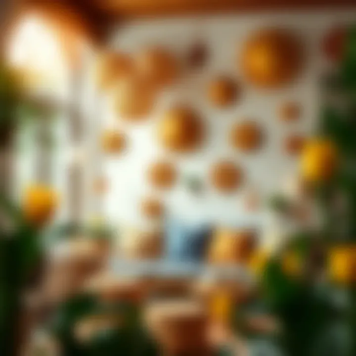 A cozy indoor space adorned with various sun-themed decorations.