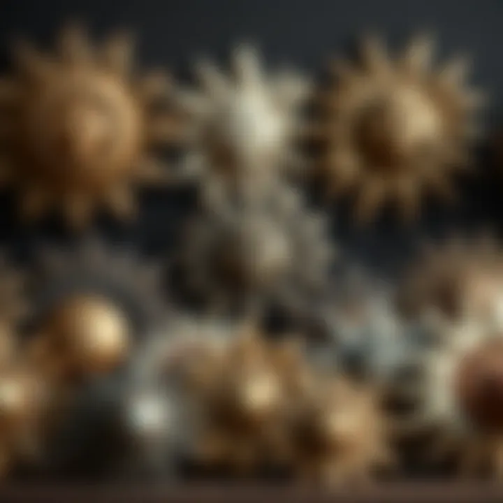 A collection of sun motifs in different materials, showcasing diversity in design.