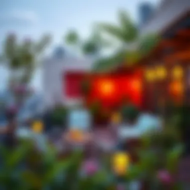 Rooftop Terrace with Solar Elegance A vibrant rooftop terrace featuring solar lanterns amidst lush greenery