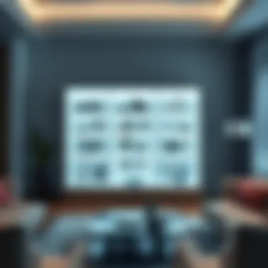 Tastefully arranged illuminated glass cabinet in a contemporary living room