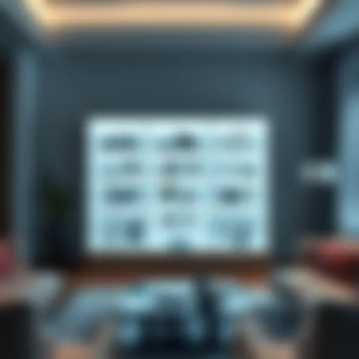 Tastefully arranged illuminated glass cabinet in a contemporary living room
