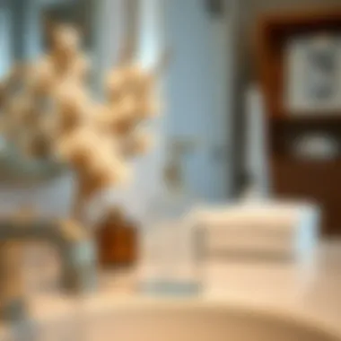 Chic Bathroom with Glass Soap Dispenser Stylish bathroom setting featuring glass soap dispenser
