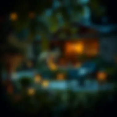 Tranquil Garden Lighting A serene garden with soft, ambient lighting creating a tranquil atmosphere