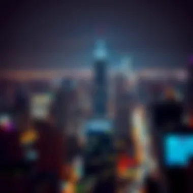 Urban Skyline at Night A stunning urban skyline illuminated at night with vibrant lights