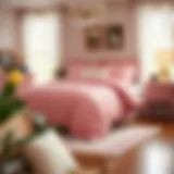 Elegant pink twin bedding set displayed on a well-decorated bed
