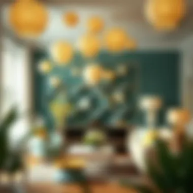 Whimsical Paper Art Atmosphere Elegant space adorned with paper hanging art creating a whimsical atmosphere